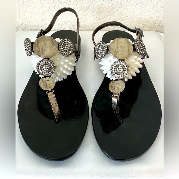 Positano Sandal Vero Cuoio Embellished w/ Black & White Swarovski, Size 38 - Picture 3 of 6